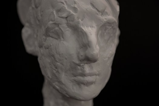 Buste en plâtre en noir et blanc. Vu de 3/4